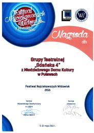 Nagroda dla Grupy teatralnej Gdaska 4 - Festiwal Najciekawszych Widowisk 2016