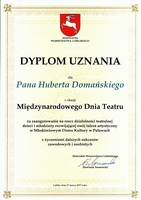 Dyplom uznania z okazji Midzynarodowego Dnia Teatru