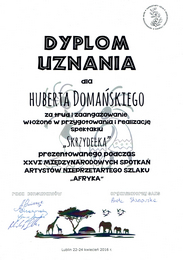 Dyplom uznania dla Huberta Domaskiego za trud i przygotowanie woone w przygotowania i realizacj spektaklu 'Skrzydeka'