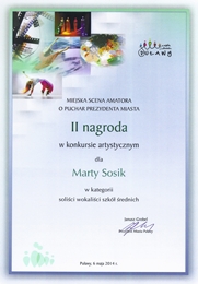 Dyplom - O Puchar Prezydenta Miasta Puawy - Marta Sosik