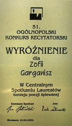 51 Oglnopolski Konkurs Recytatorski - Wyrnienie